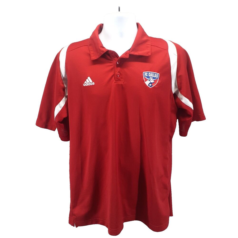 Adidas FC Dallas MLS Soccer Men's Sz M Red and White Polo Shirt Jersey 2009